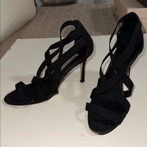 Manolo Blahnik Black Cork Gold Flecks Strappy Sandals with dust bag